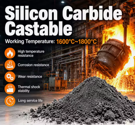 Béton réfractaire au carbure de silicium haute température SiC pour revêtements de fours sidérurgiques, chaudières et fours industriels